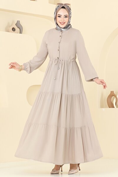 ModaMerve Beli Tünelli Viskon Elbise 1126BG354-MS Taş