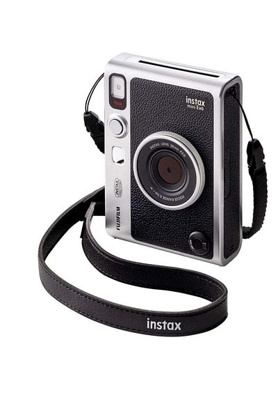 Fujifilm مجموعة كاميرا Instax Mini EVO Hybrid Black الفورية مع فيلمين فوريين Mini Twin Pack