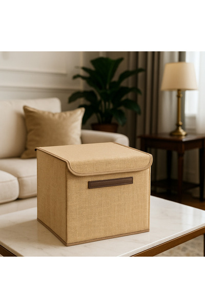 Loremp Foldable Jute Fabric Storage Box with Lid – Organizer Box