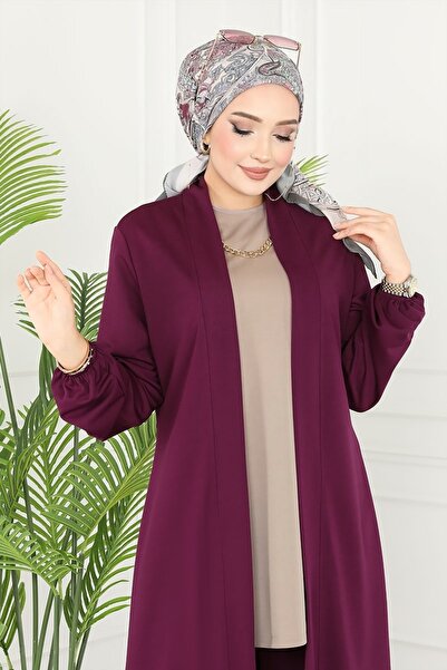 ModaMerve Salaş Üçlü Tesettür Takım 2649ASMK1074-MS Mürdüm&Vizyon