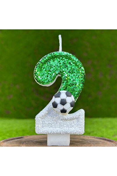 L&Wen شموع كعكة كرة القدم رقم 2 باللون الأبيض والأخضر مقاس 7 سم، شمعة ذات طاب...