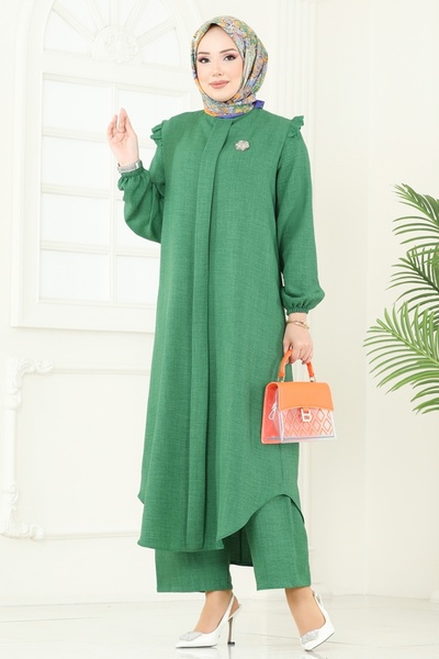 ModaMerve Fırfır Detay İkili Takım 830OZN1046-MS Yeşil