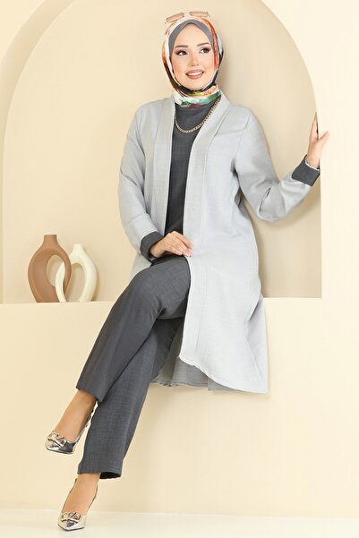 ModaMerve Asimetrik Kesim Üçlü Takım 3129HBS856-MS Gri&Antrasit