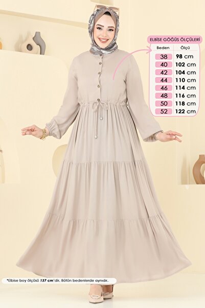 ModaMerve Beli Tünelli Viskon Elbise 1126BG354-MS Taş