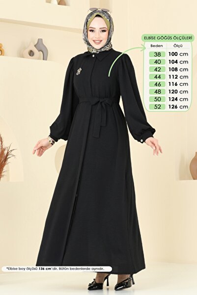 ModaMerve Gizli Düğmeli Elbise Ferace 0037BG354-MS Siyah