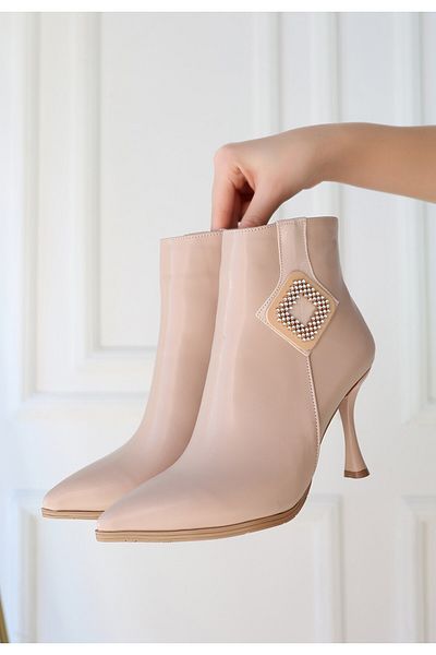 Skygo Moose Nude Leather Heeled Boots