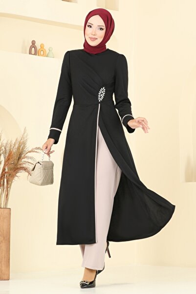 ModaMerve Taş Detaylı Yırtmaçlı Takım ASM2816-MS Siyah&Vizyon