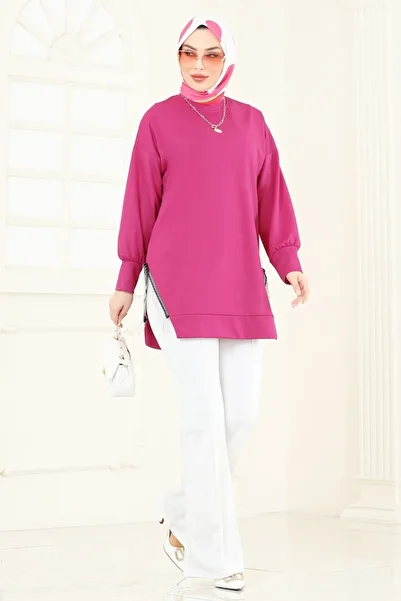 ModaMerve Chain Detailed Double Suit 7225Ayd574-Ms Fuchsia&Ecru