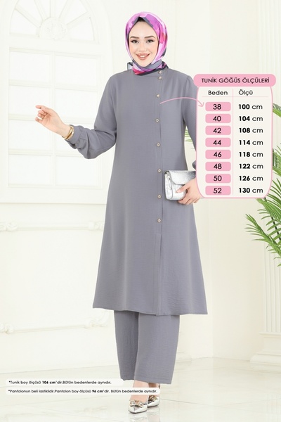 ModaMerve Önden Düğmeli Aerobin Takım PL9149-MS Gri