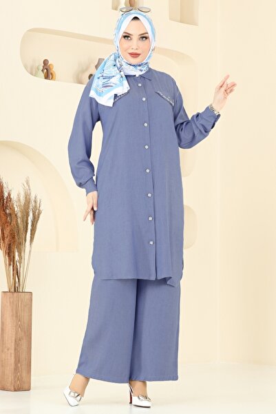 ModaMerve Aksesuar Cepli Tesettür Takım 318HBS856-MS Koyu Kot