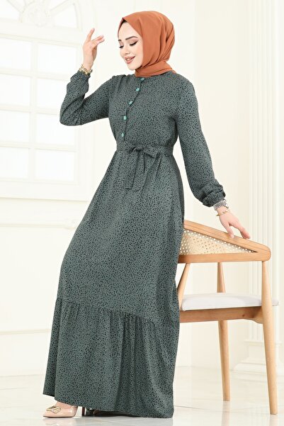 ModaMerve Yarım Düğmeli Viskon Elbise 4068ZNN863-MS Çağla