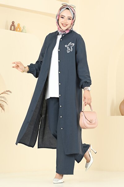 ModaMerve Star Detailed Hijab Suit 449Dvl817-Ms Smoked