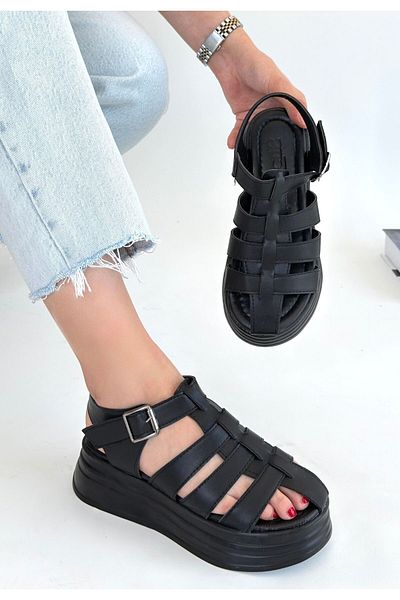 Skygo Toten Black Skin Belted Sandals