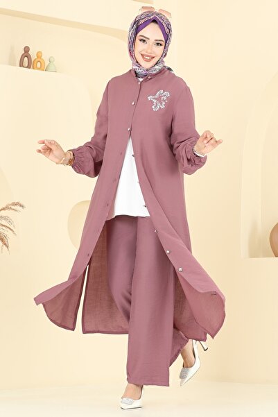 ModaMerve Star Detailed Hijab Suit 449Dvl817-Ms Dusty Rose