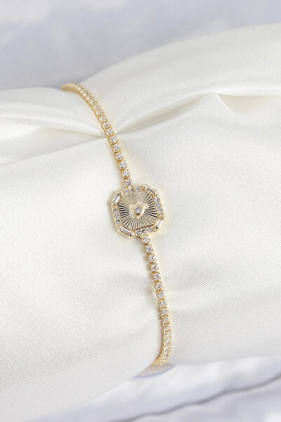 Nacario Mey imports ®   Gold color women's bracelet with rice zircon stone sq...