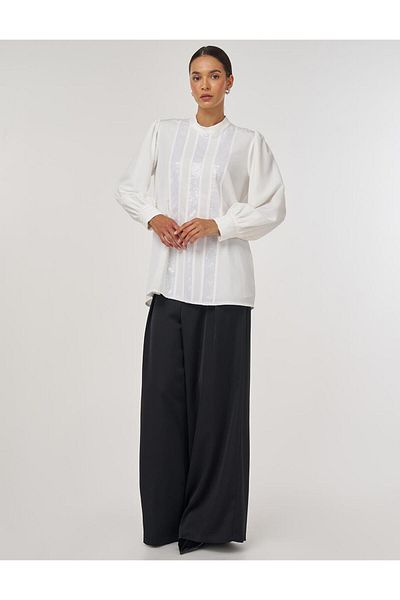 Kayra Sequin Embroidered Stylish Blouse Ecru