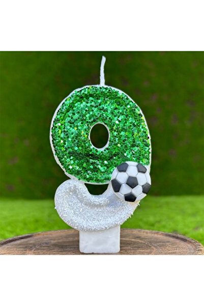 L&Wen شموع كعكة كرة القدم رقم 9 باللون الأبيض والأخضر مقاس 7 سم، شمعة ذات طاب...