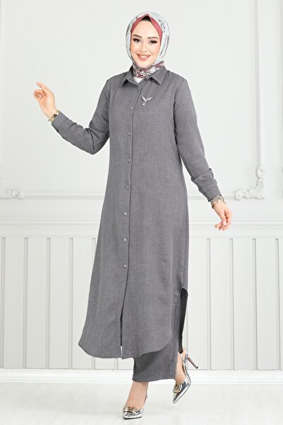 ModaMerve Önden Düğmeli Takım 808OZN1046-MS Antrasit