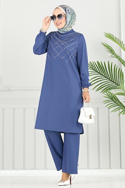 ModaMerve Önü Taşlı Dabıl Takım 429DVL817-MS İndigo