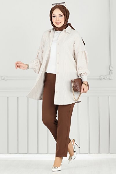 ModaMerve Yakası Taşlı Çizgili Gömlek 3093HBS856-MS Vizyon