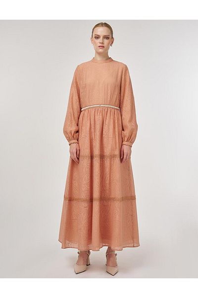 Kayra Pearl Detailed Viscose Dress Purple