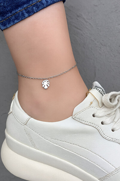 TAYEM Silver Color Palm Figured Steel Anklet
