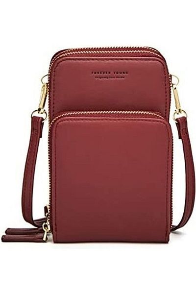 fun zone Leather Crossbody Phone Bag Red