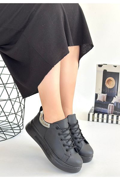 Skygo Sofio Black Skin Lace-Up Sneakers