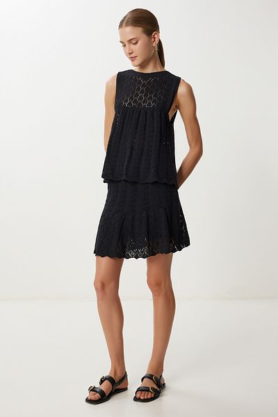 Lovelyİstanbul Openwork Flounced Knitwear Skirt Set Lyy0123 Black