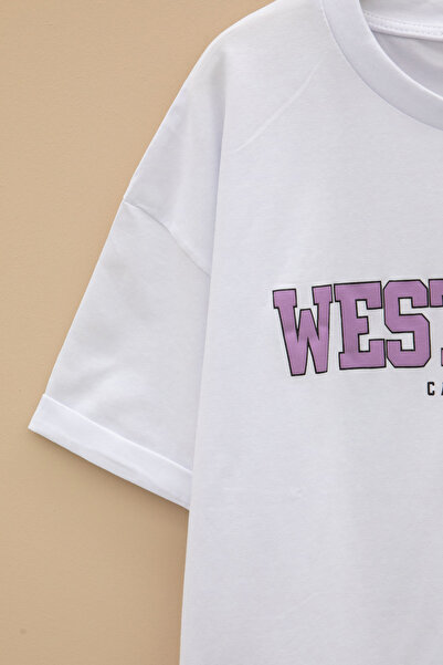 Cansın Mini Μπλουζάκι με κοντό μανίκι για κορίτσια με λαιμόκοψη White West Coast 21025