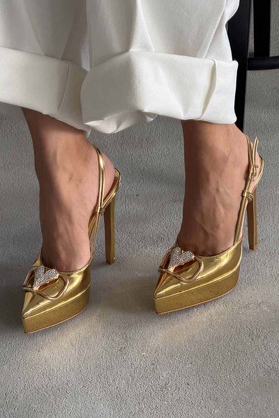 AYAKKABI PRENSİ Ema Stone Accessory Detailed Gold