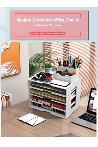 KidLe Office 5 Tiers File Paper Organizer for Desk Desktop White File Holder Office Desk Organizer