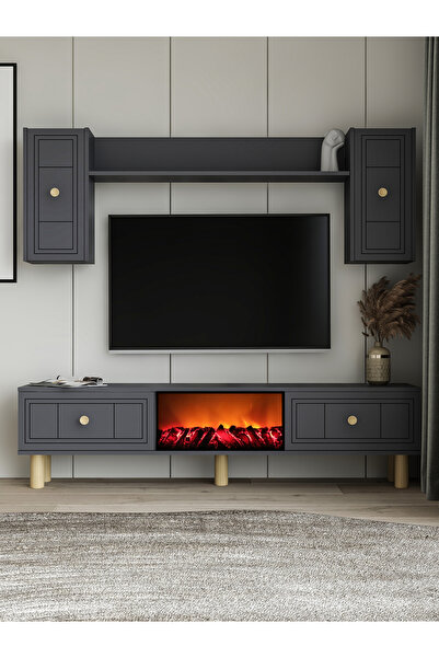 DEMONTE DECOR Dariodd Bohem Şömineli (A) Tv Ünitesi Takımı Antrasit-Antrasit