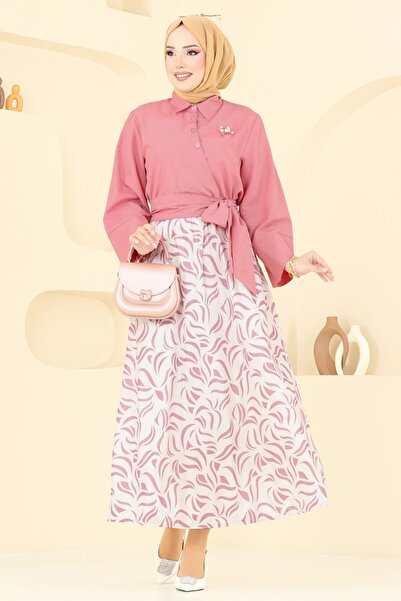 ModaMerve Beli Bağlamalı Etekli Takım 262ASN888-MS Koyu Gül Kurusu