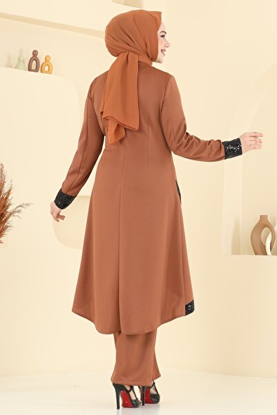 ModaMerve Kolyeli Pul Payet Takım 4559ASMK1074-MS Taba