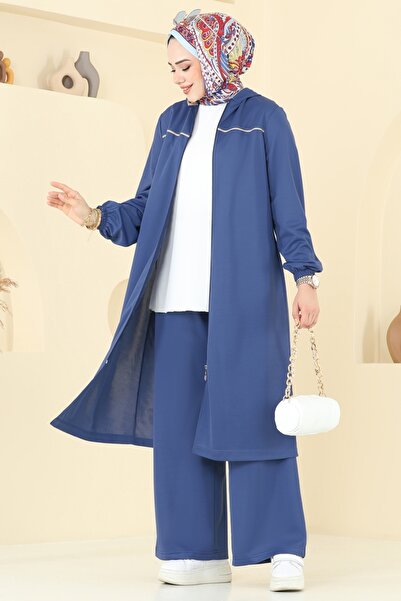 ModaMerve Biye Detay Tesettür Takım 415DVL817-MS İndigo