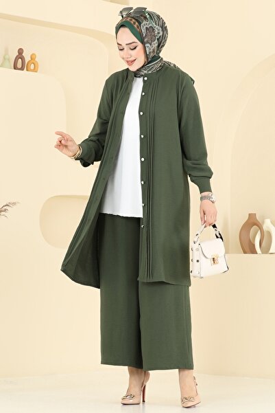 ModaMerve Nervür Detay Tesettür Takım 3104HBS856-MS Haki