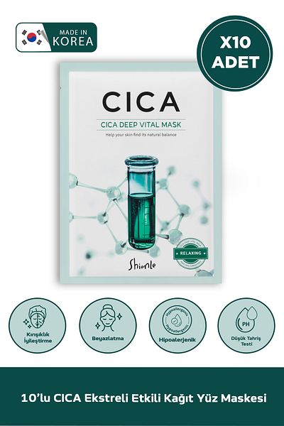 Shionle Cıca Deep Korean Paper Face Mask Offering Special Care for Sensitive Skin with Semizotu and Green Tea 10 Pcs