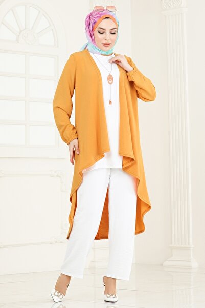 ModaMerve Triple Aerobin Suit with Necklace Pl8058-Ms Mustard&Ecru