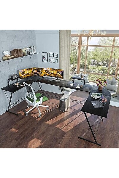 AGD Corner Desk L-Shaped for Computer, Home, Gaming, Writing, Black, Metal