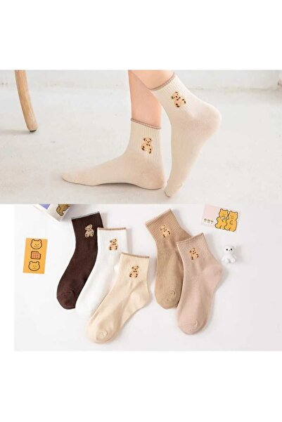 BULUT COLLECTION Women's Colorful Bear Patterned Booties Socks Set - 5 Pairs of Booties for Stylish and Comfortable Feet