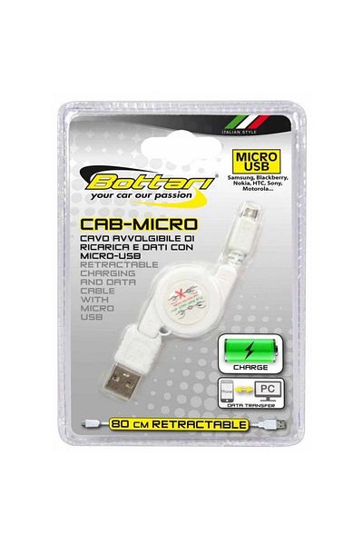 Bottari Retractable data and phone charging cable, 30104BT, 80 cm, USB to microUSB, white