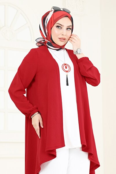 ModaMerve Kolyeli Üçlü Aerobin Takım PL8058-MS Kırmızı&Ekru