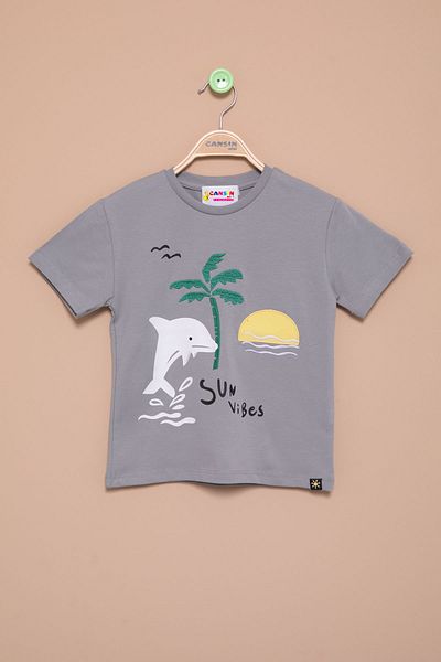Cansın Mini Smoked Fish Printed Embroidered Baby Boy Crew Neck T-Shirt 20947