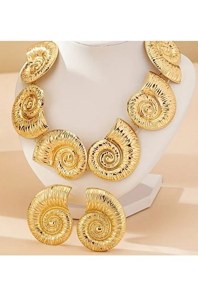 BirYıldızOl Gold Snail Snail Women's Jewelry Set Earrings Necklace Set