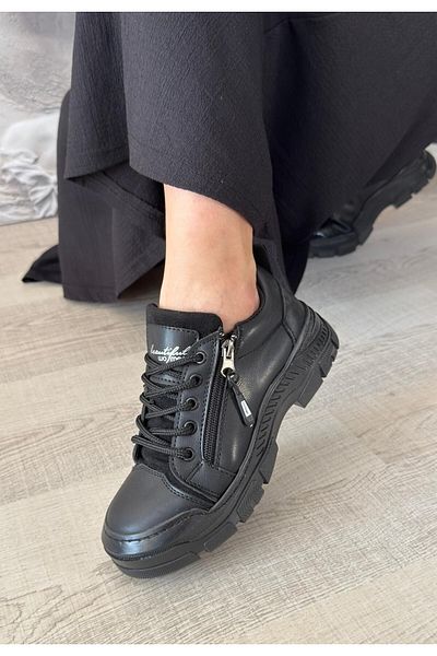 Skygo Elwa Black Leather Lace-Up Sneakers