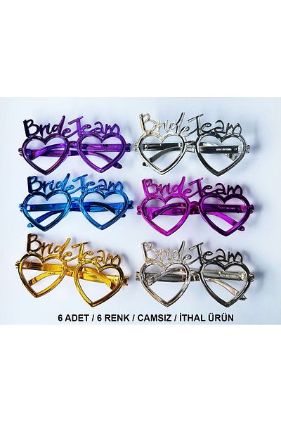 kapsulavm Heart Bride Team Glasses Set 6 Colors - Henna & for Wedding Parties