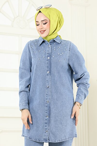 ModaMerve Taş Detaylı Kot Takım 9007YLD1073-MS Açık Kot