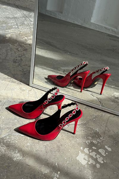 AYAKKABI PRENSİ Jazzy Stone Detailed Red Patent Leather