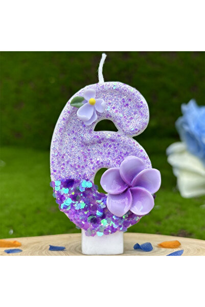 L&Wen شموع الكيك ذات الرقم 6 باللون الأرجواني مقاس 7 سم، شمعة ذات رقم على شكل زهرة لأعياد الميلاد والاحتفالات ذات الطابع الخاص